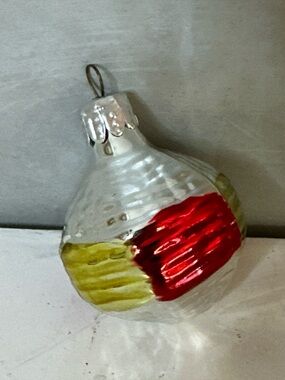 Vtg Glass Christmas Tree Ornament Small Green Silver Red Lantern